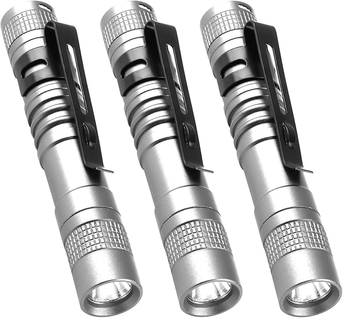 Mini Flashlight, AAA Small Pen Light with Clip, Portable 500lm Pocket Pen Flashlight for Inspection Repair Outdoor Emergency (3 Pack, Sliver, 3.5")