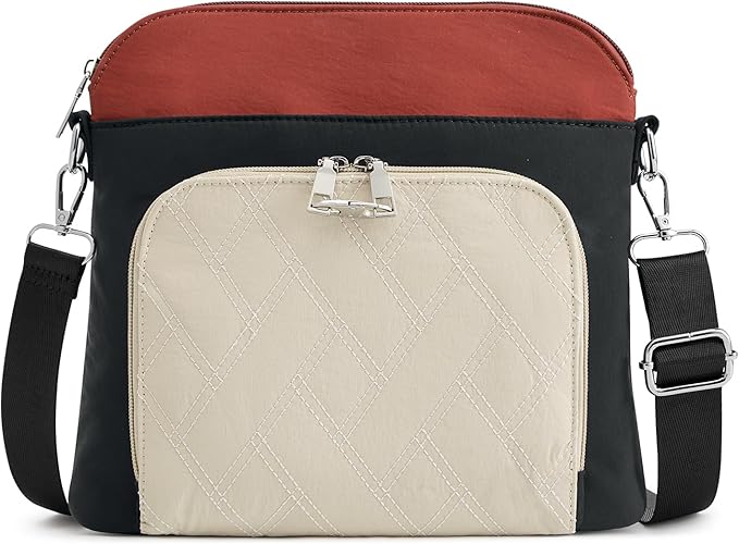 G4Free Anti-Theft Crossbody Bags for Women, Lightweight Nylon Shoulder Purse Medium Handbags for Travel Work-Black&Red