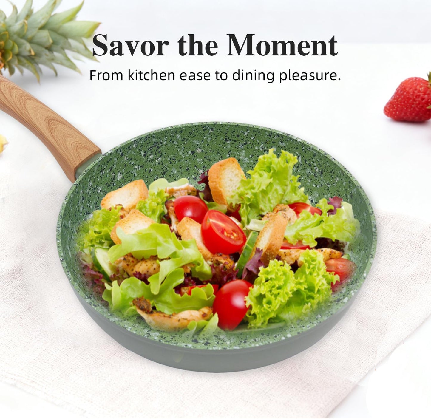 3-Piece Nonstick Pots and Pans Set with Lids, Includes 8.5 Inch Frying Pan 1.5Qt Saucepan and 2.2Qt Stock Pot, PFOA Free Dishwasher Safe Induction Compatible Family Cookware, Green