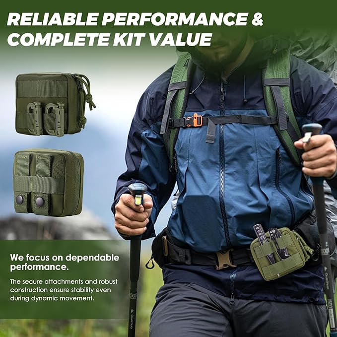 2 Pack Mini Tactical EDC Molle Pouch with 4 D-Rings, Compact Utility Belt Pouches Organizer with Removable Clear ID Pocket for Enhanced Gear Attachment (4x4 GP Pouch)