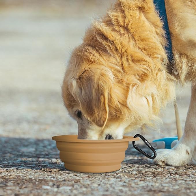 Portable Collapsible Dog Bowl, Food Grade Silicone, Large Capacity, Easy to Wash - Ideal for Outdoor Camping and Hiking, Suitable for Dogs, Cats, and Pets (Brown)