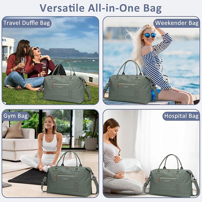 Travel Duffle Bag for Women, Weekender Bags, Hospital Bag for Labor Delivery, Lightweight Tote Duffel Overnight Bag with Luggage Sleeve,Airplane Travel Bags (Army Green, X-Large)
