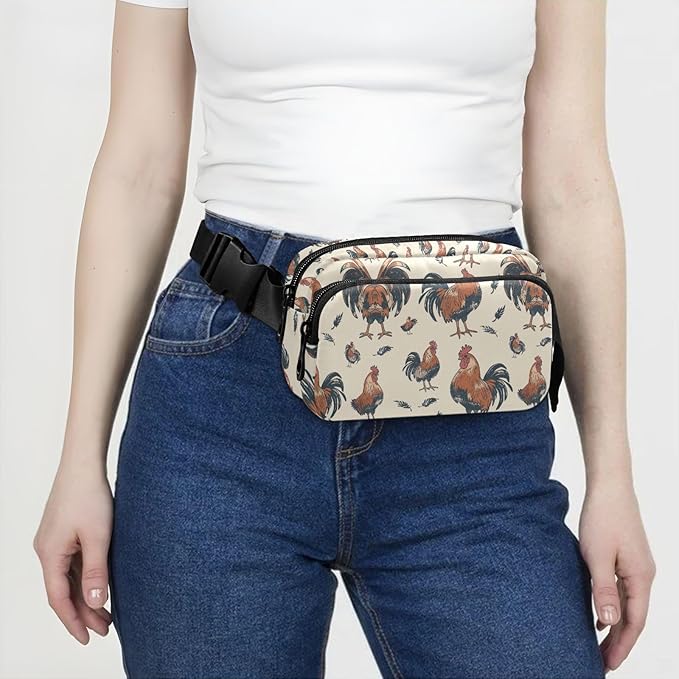 Rooster Fanny Pack for Women Men Water Resistant Fashion Waist Packs with Adjustable Strap Belt Bag for Travel Workout Jogging Hiking 21219334