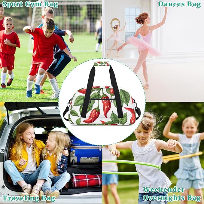 Green Leaf Chili Pepper Kids-Duffel-Bags Gymnastics Dance Bag Carry-On Overnight Travel Gym Lightweight Dance Sports Bags For Girls Boys Kids,