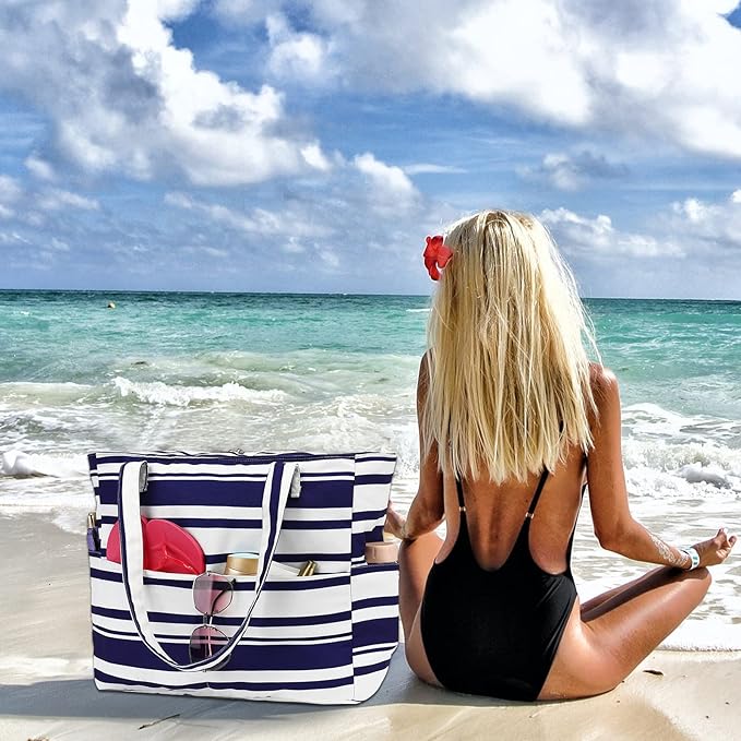 LEDAOU Beach Bag Waterproof Sandproof Women Beach Tote Pool Bag with Zipper for Swim Gym Grocery Travel with Wet Pocket | Sandproof, with Zipper, for Gym, Grocery, Travel, with Wet Pocket