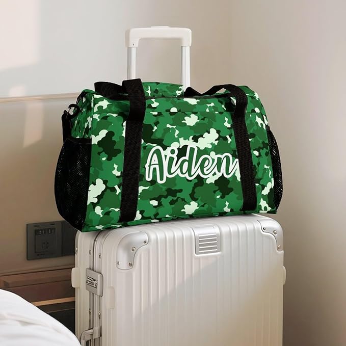 Camouflage Camo Green Pattern Duffle Bag for Men Women, Personalized Custom Name Text Crossbody Bags, Travel Sport Gym Perform Training Gym Bag