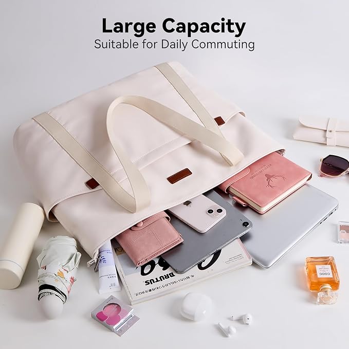 Handbags for Women Large Capacity Tote Bag with Zipper and Multi-Pockets Lightweight Waterproof Nylon Shoulder Bag