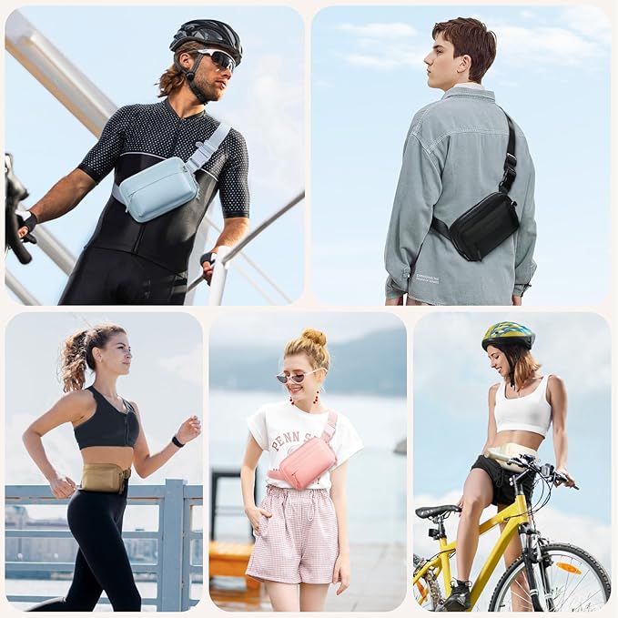 Fanny Packs for Women Men,Belt Bag with 3 Zipper Pockets,Water-resistant Crossbody Bag,Fashion Waist Packs with Adjustable Long Strap for Workout/Running/Yoga/Shopping/Hiking,Black