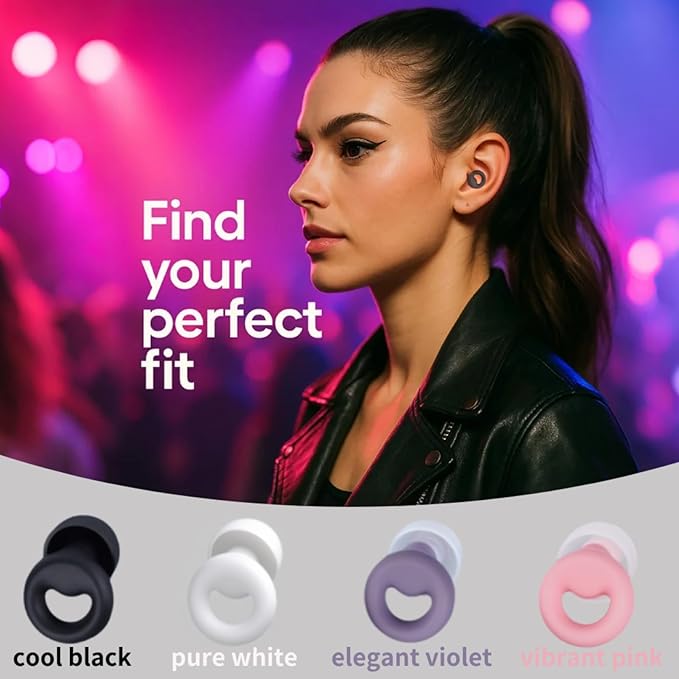 Ultra Soft Earplugs for Sleeping, 30dB Concert Ear Plugs, Ear Protection for Adult & Kid, Noise Cancelling for Rave, Snoring, Lawn Mowing, Travel, Work, Resuable Silicone (6 Ear tips with Case, Black)