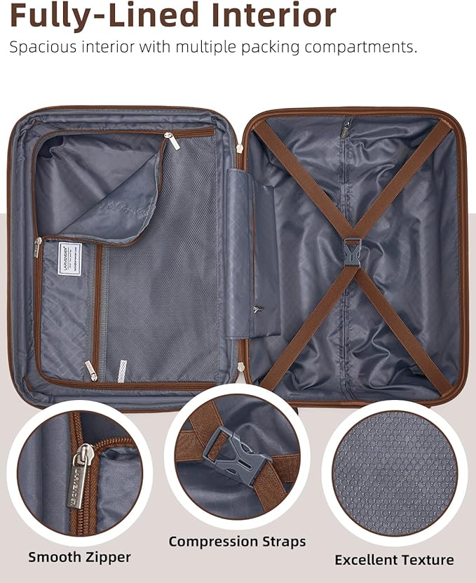 LARVENDER Carry on Luggage 22x14x9 Airline Approved, 20 Inch Hardside Suitcase with Wheels TSA Lock, PC+ABS Lightweight Carry on Suitcases for Women and Men, Maple (20/DB/TB)