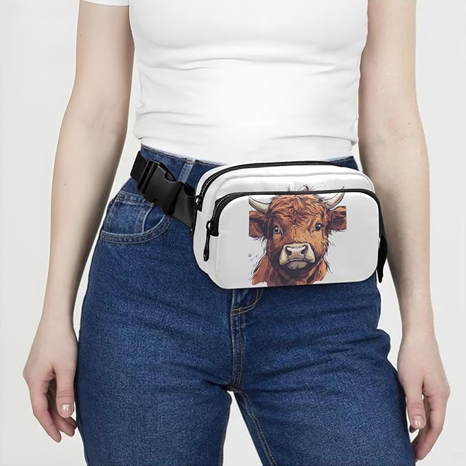 Scottish Highland Cow Fanny Pack for Women Men Water Resistant Fashion Waist Packs with Adjustable Strap Belt Bag for Travel Workout Jogging Hiking 21220033
