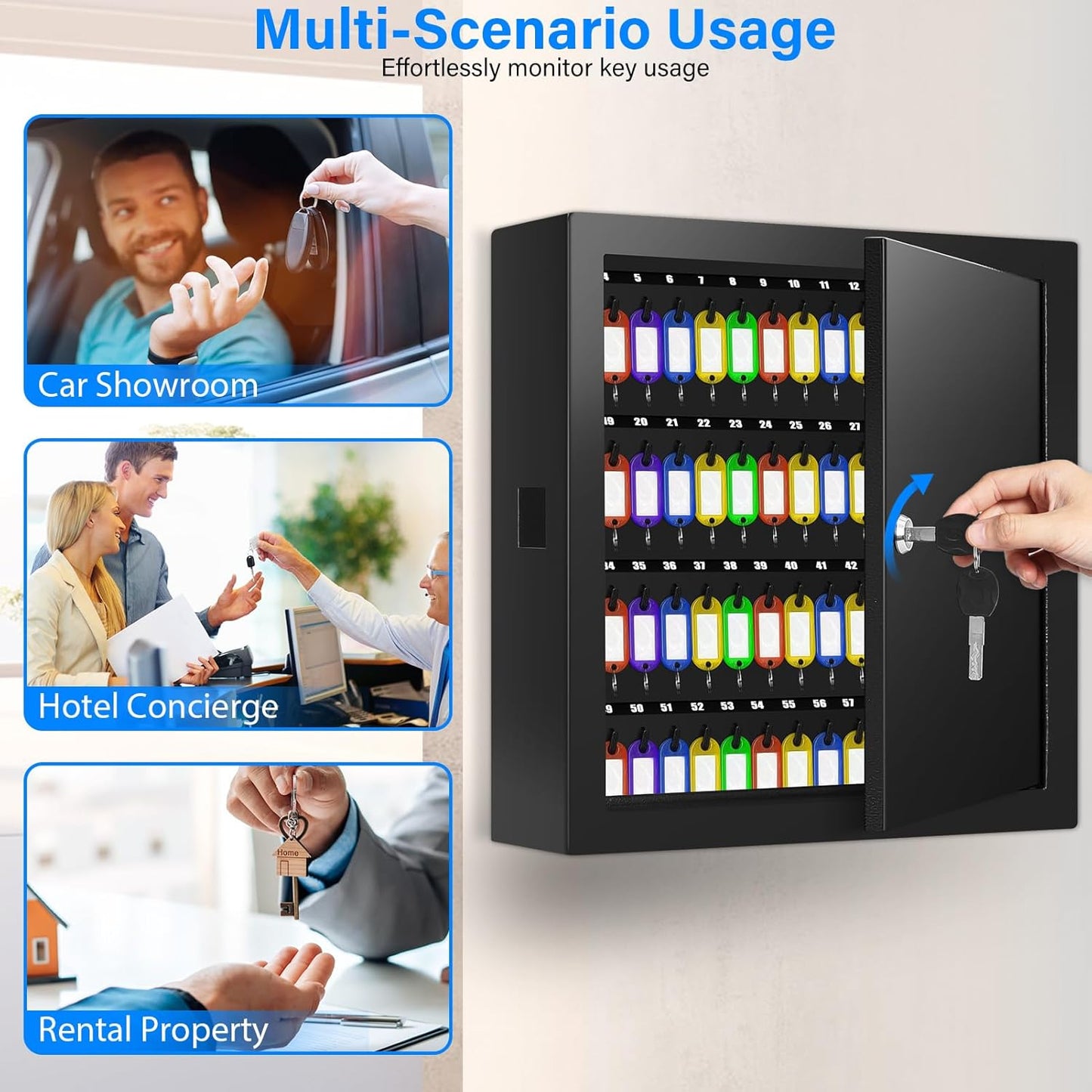 100 Keys Key Lock Box, Anti-Theft Key Cabinet with Key Tags, Key Organizer Wall Mount for Car Garage House Rental Office Business
