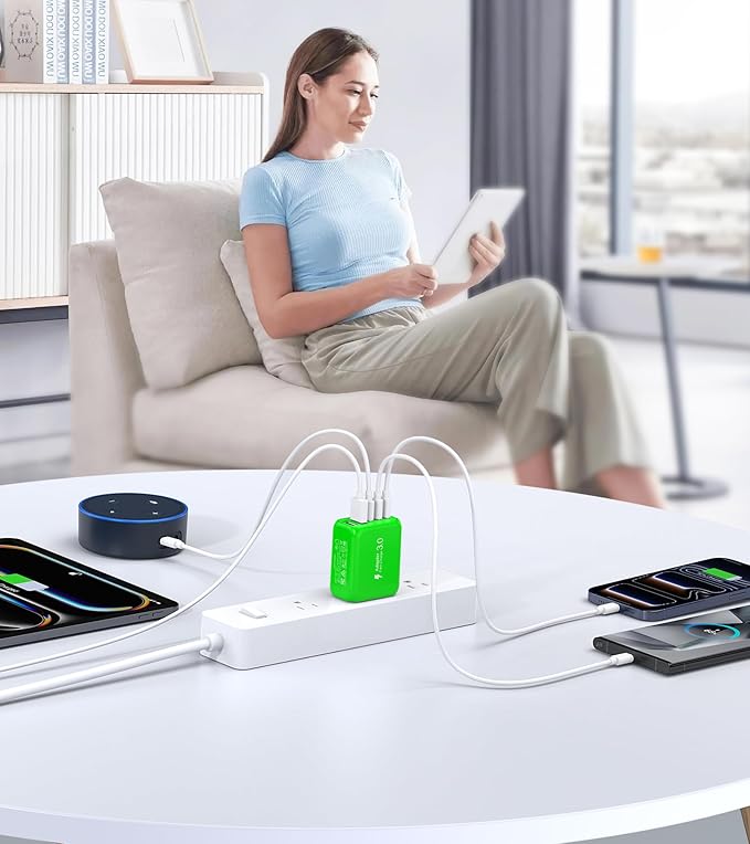 50W USB C Wall Charger Block,5-Port C Charger Fast Charging Block PD Power Adapter +QC 3.0 Multiport Type C Box Charger Cube USB A Wall Plug for iPhone 14/15/16/17 Pro Max Plus,Samsung(Green)(2-Pack)