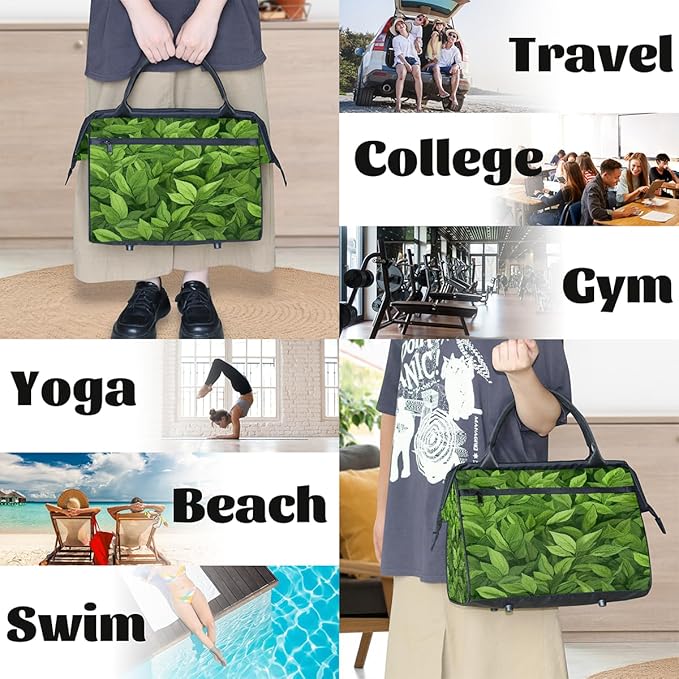 Spring Green Leaves Overnight Weekender Bags for Women Men, Waterproof Travel Carry On Duffel Bag, Lightweight Sports Gym Bag for Fitness, Workout, Travel