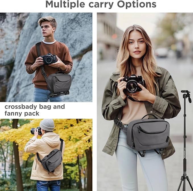 Camera Sling Bag,Travel Waterproof Camera Case with Tripod Holder,DSLR/SLR/Mirrorless Small Camera Bags Crossbody for photographers (Grey)