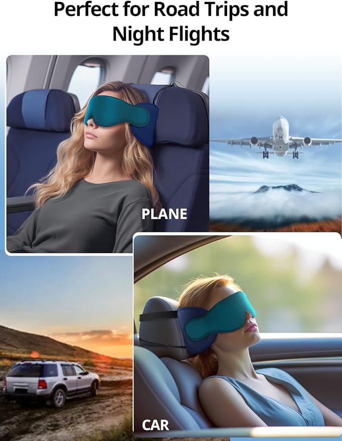 Travel Pillows for Airplanes, 360° Head Support for Long Flight, Soft Airplane Pillow with 3D Eye Mask for Sleeping, Stop Bobblehead, Airplane Headrest Gadgets, Royal Blue