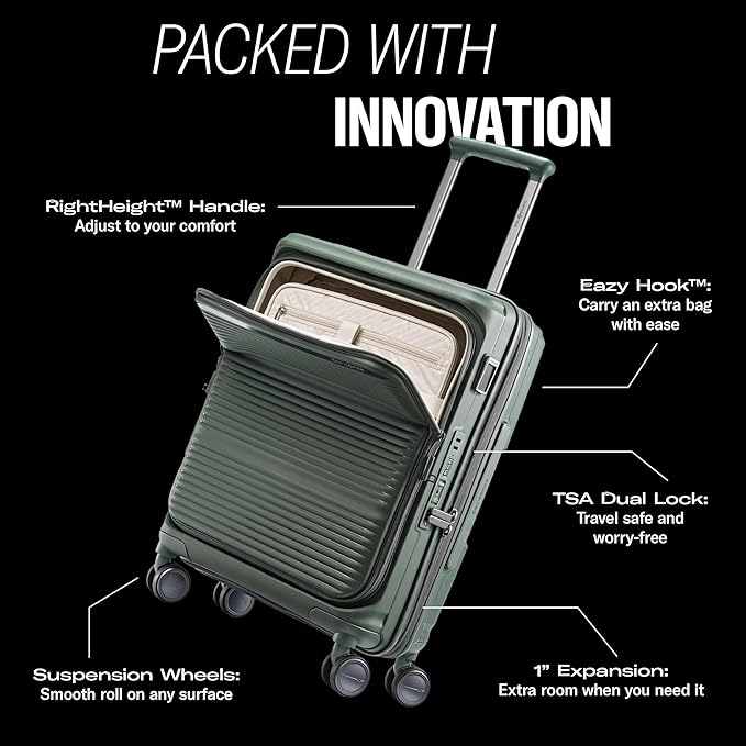 Samsonite Paralux Carry-On Luggage - Innovative Design - Quick Access Front Pocket - Dual Suspension Wheel Technology - TSA Lock - Expandable - Includes Removable Packing Cubes - Black