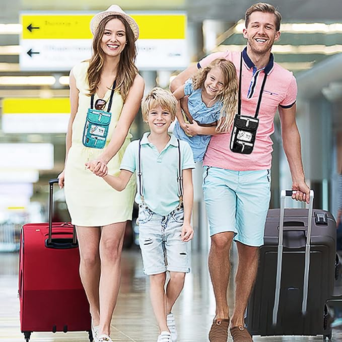 Peicees RFID Blocking Travel Neck Wallet for Men Women Family Passport Holder Lanyard Neck Pouch Slim Travel Document Holder