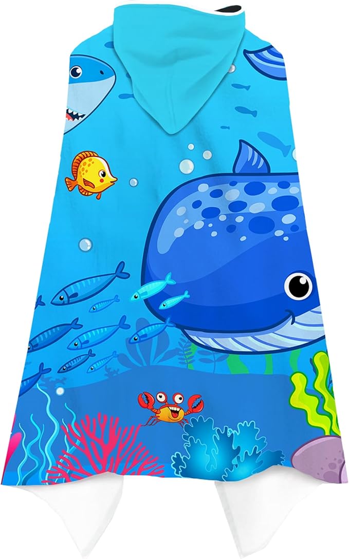Bonsai Tree Blue Sea World Hooded Beach Towel for Kids, Cute Bath Towel with Hood, Boy Microfiber Super Absorbent Soft Poncho Bathrobe for Swin Pool 30”x50”
