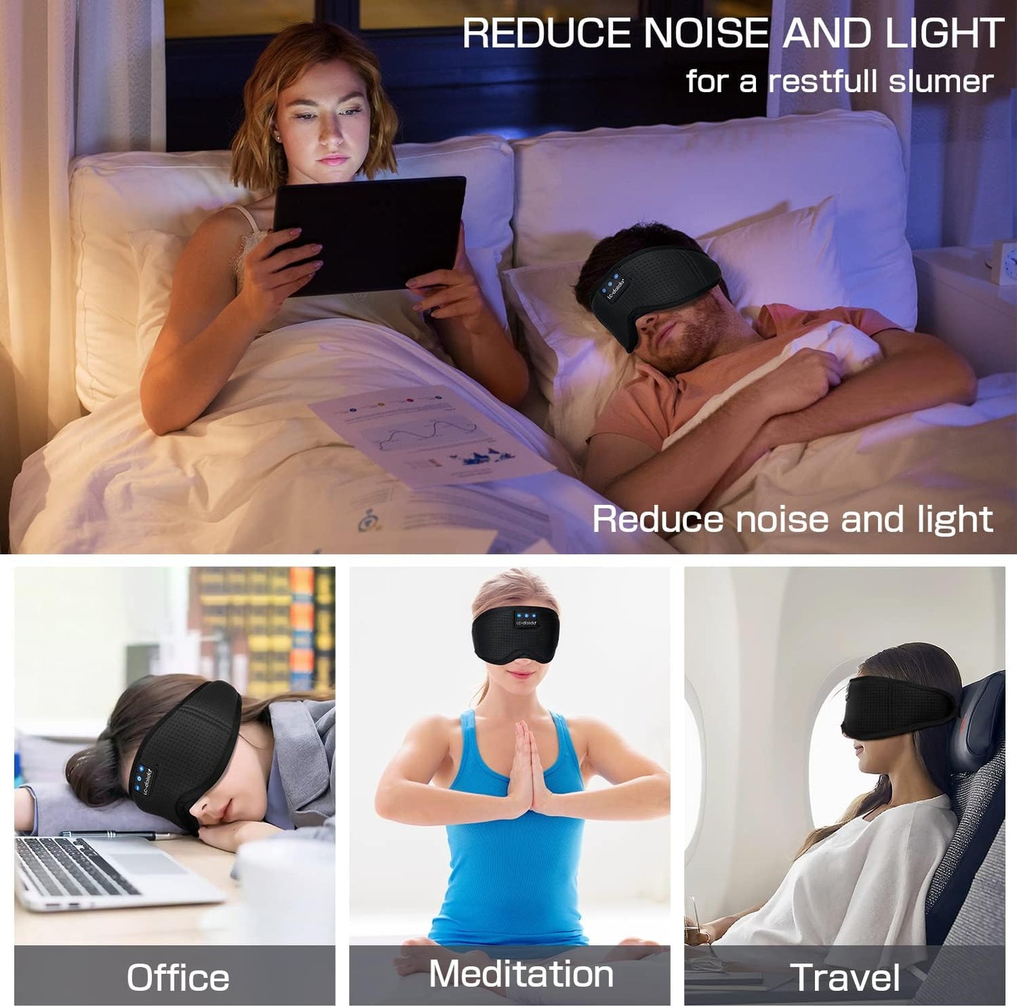 Sleep Headphones Sleep Mask with Bluetooth Headphones, LC-dolida Eye Mask for Sleeping Eye Pillow Sleeping Headphones for Side Sleepers Thin Speaker Cool Gadgets Gifts for Men&Women