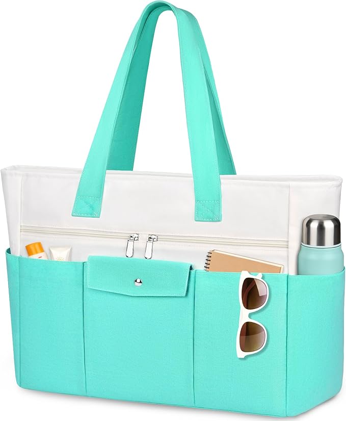 Beach Bags for Women Large Canvas Beach Tote with Zipper Wet Pocket, Waterproof Foldable Swim Pool Travel Tote Bags