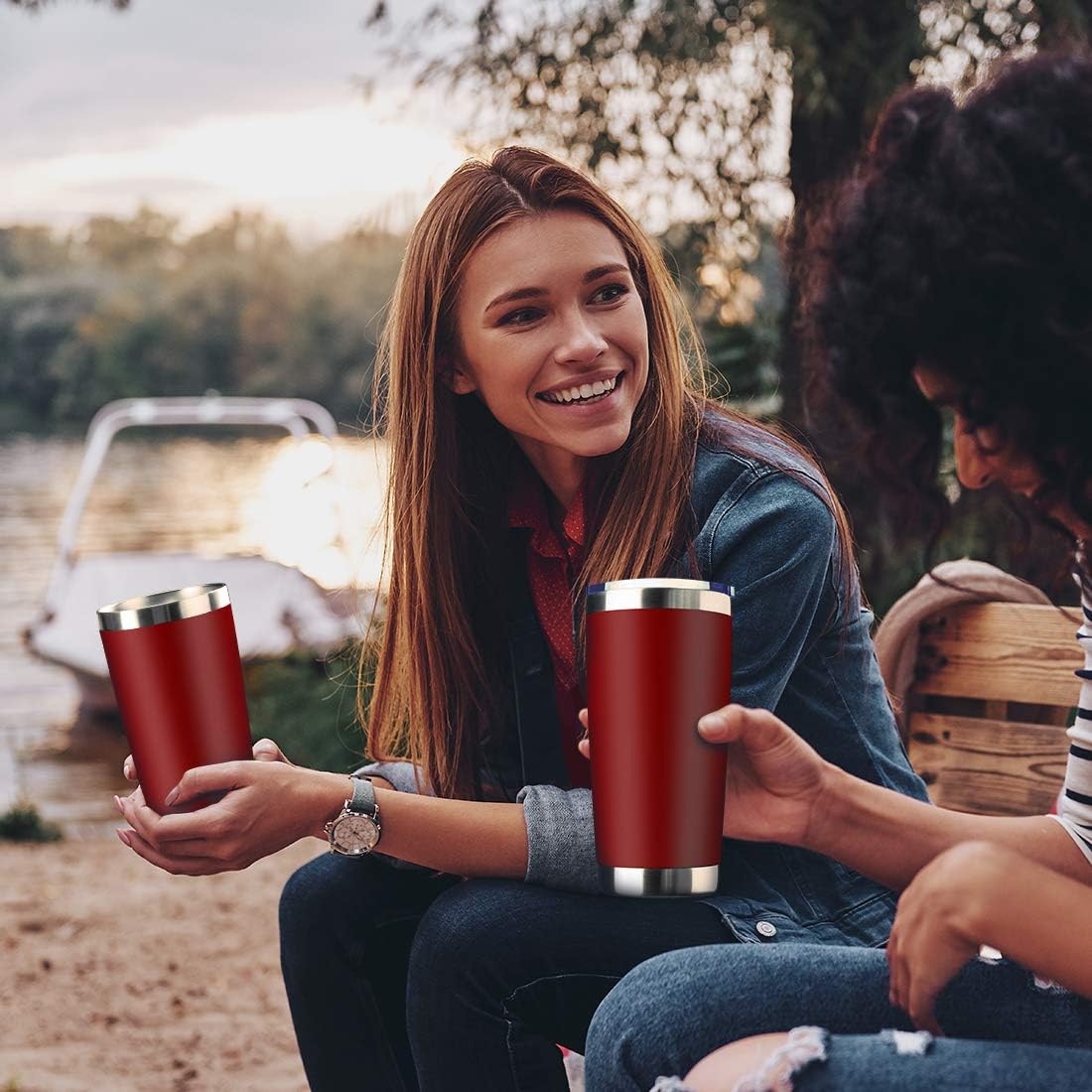 20oz Tumbler Bulk Stainless Steel Vacuum Insulated Tumblers with Lid Double Wall Travel Mug, Durable Powder Coated Coffee Cup, Suitable for Ice Drinks and Hot Beverage (Red 1pack)