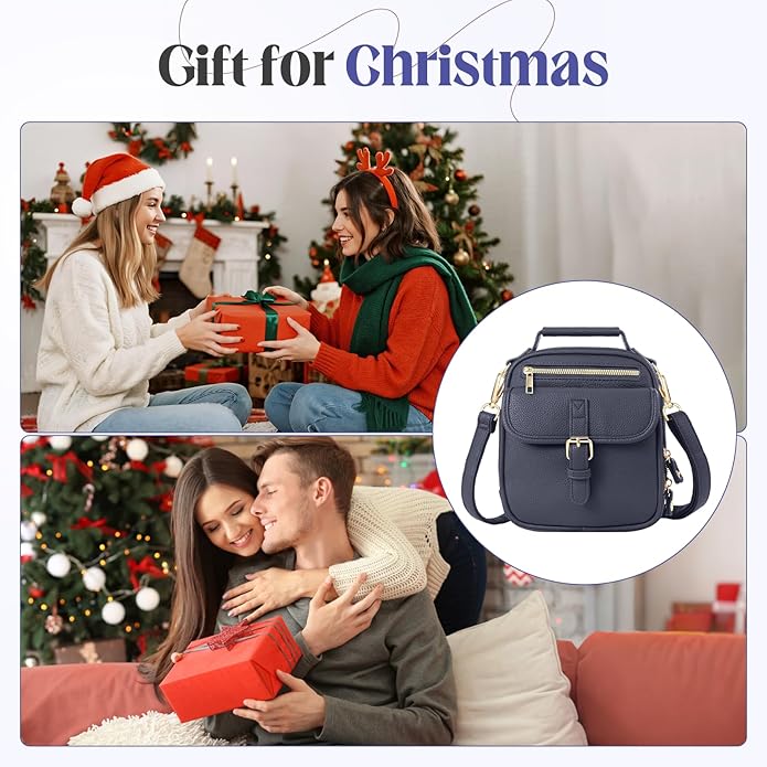 Vegan Leather Crossbody Bag for Women with 2 Straps, Small Messenger Bag with Anti Theft Zipper Pocket Vintage Shoulder Bag