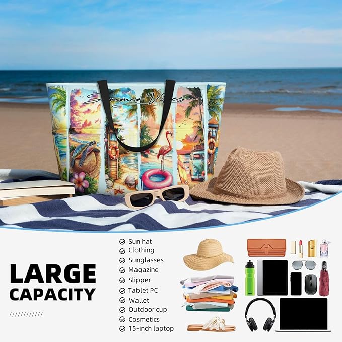 Large Beach Tote Bag Beach Bag Waterproof Sandproof Lightweight Women Tote