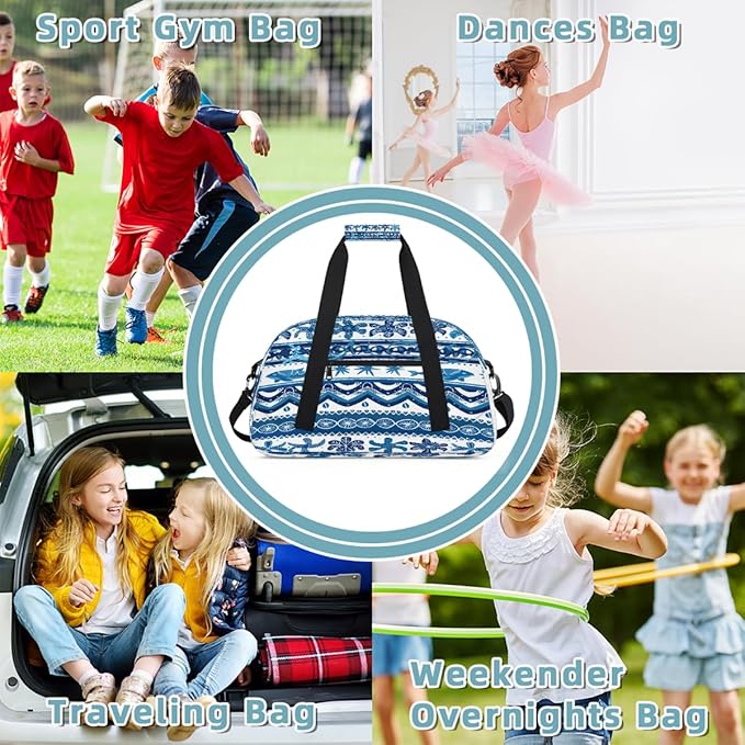 Duffle Bag for Women Men, Nautical Turtle Whale Stripe Gym Bag for Travel Sports, Lightweight Waterproof Weekender Overnight Bags with Adjustable Strap