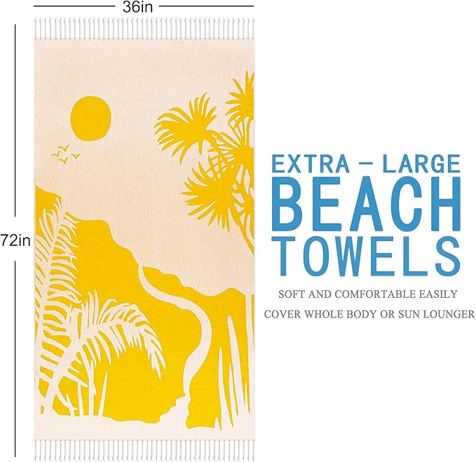 Oversized Cotton Turkish Beach Towels 72"x36" Lightweight Quick Dry Sandless Pool Swim Towel Large No Sand Compact Blanket Adult Travel Essentials Cruise Accessories Must Haves Orange Boho Mandala