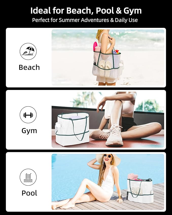 Mesh Beach Tote Bag Packable,2026 New 2-in-1 Large Lightweight Foldable Beach Bags with Multiple Pockets for Women