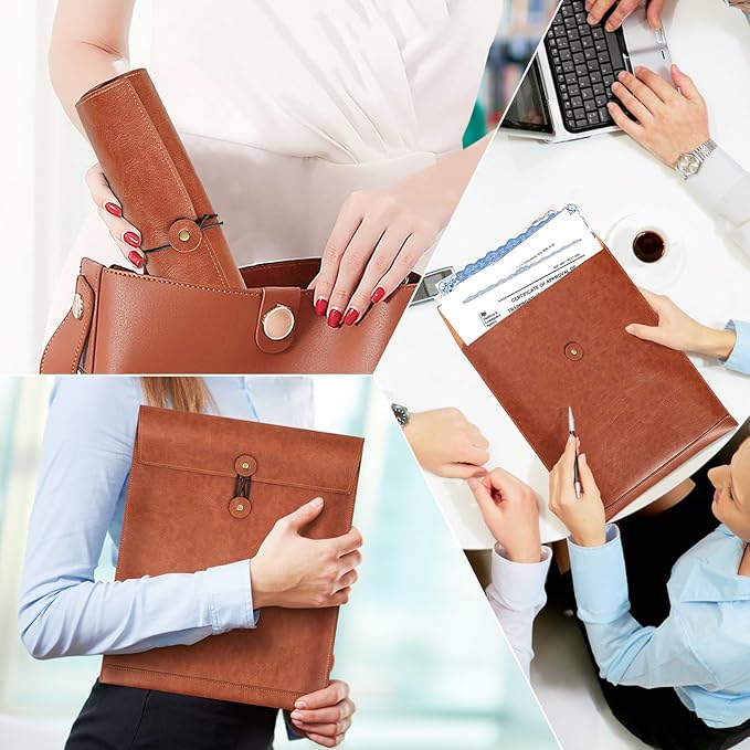 Blue PU Leather File Folder for Documents,Important Document Folder with String Tie,Laptop Sleeve Notebook Case,Leather File Organizer,A4 Envelopes Filing Folder