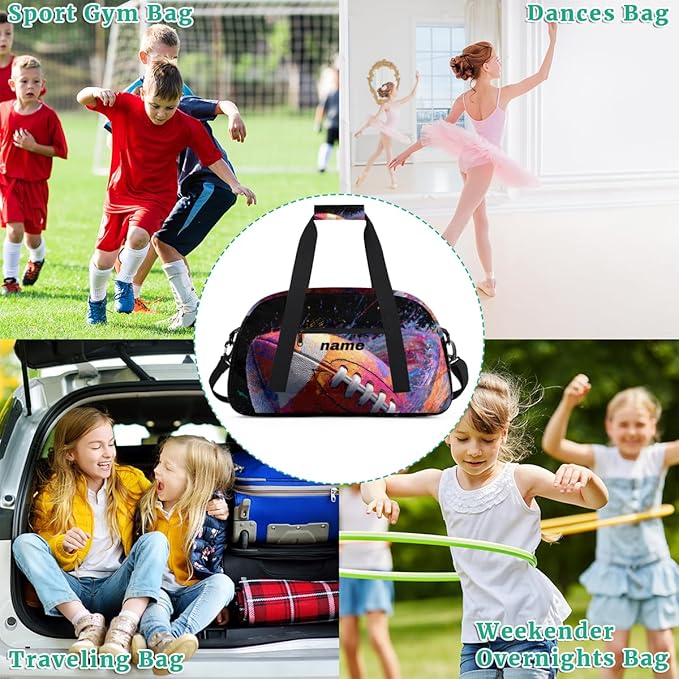 Personalized Boys Gym Bags, Custom Name Sport Bags for Training Travel Overnight Weekender Graffiti Rugby