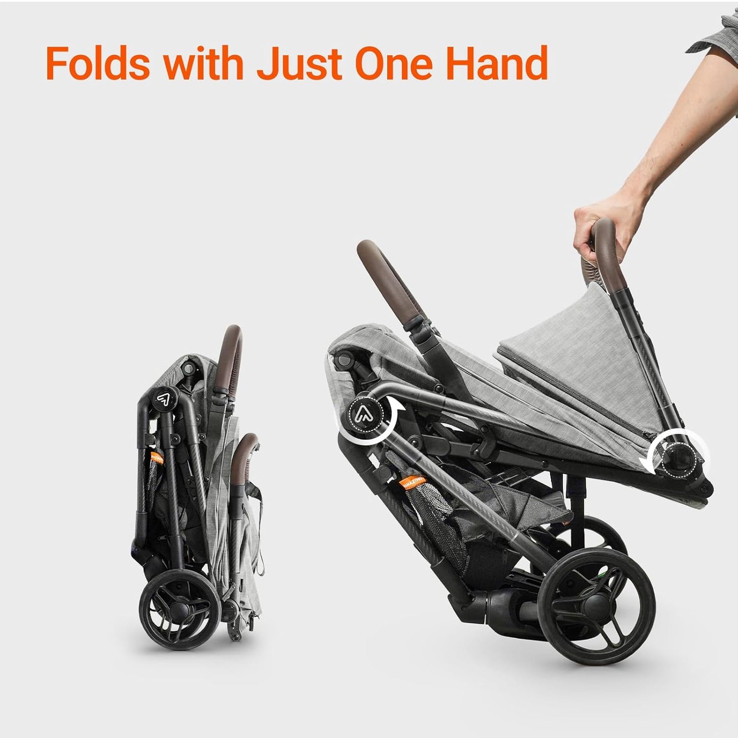 Lightweight Baby Travel Stroller with Carbon Fiber Frame, Compact & Airplane-Friendly, One-Handed Folding Design, 11.6 lbs, Perfect for Toddlers, Organizer & Cushion Included, Grey