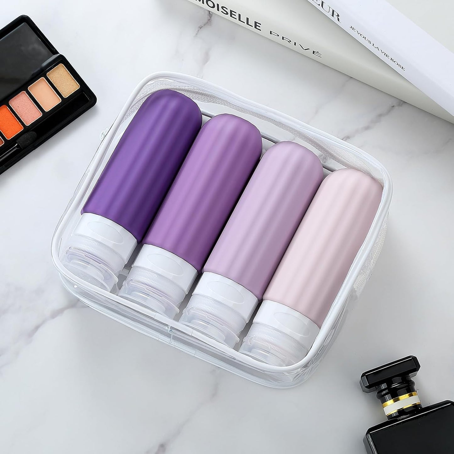 Travel Bottles for Toiletries, TSA Approved, Silicone Travel Bottles, BPA Free, 3oz Leak Proof Travel Size Bottles, Travel Accessories for Shampoo Body Wash Lotion Soap Liquids (4 Pack)