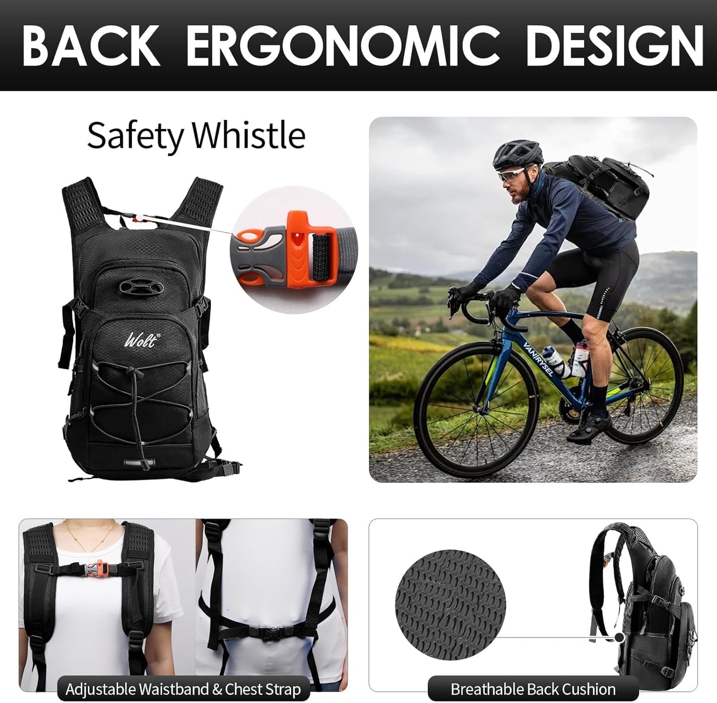 WOLT Hydration Backpack 18L Hiking Water Backpack with 2L Water Bladder for Men Women, Hydration Pack for Running Cycling Biking and Climbing