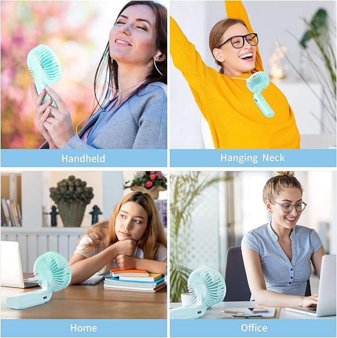 Portable Fan, 4000mAh USB Rechargeable, 180° Foldable Mini Desk Fan with 6 Wind Speed, LCD Digital Display, Lanyard as Neck Fan, Ultra Quiet