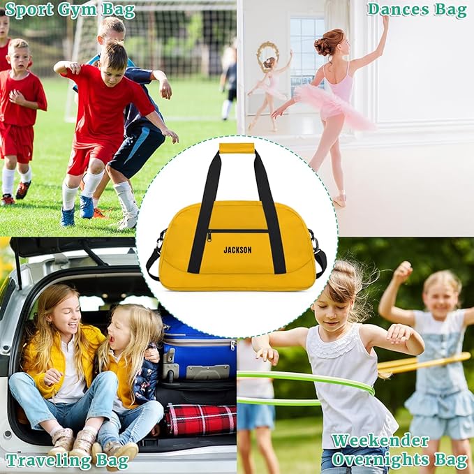 Personalized Cheer Bag Girl Sport Duffel Bag, Custom Kids Gym Bag, Customize Travel Duffle Bag with Name, Overnight Weekender Bags,Yellow,Cheerleading Gifts
