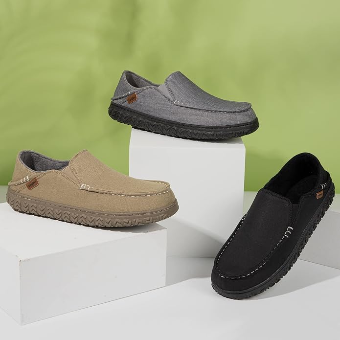 LongBay Men's Moccasin Slippers Comfy Warm Memory Foam House Shoes Winter for Indoor Outdoor