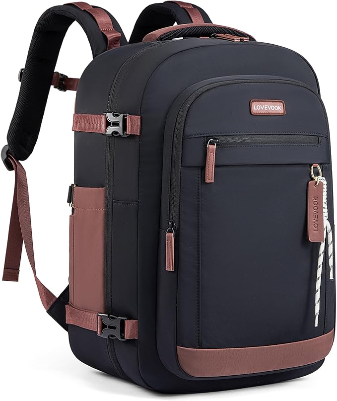 LOVEVOOK Travel Backpack Black Brown 16 inch