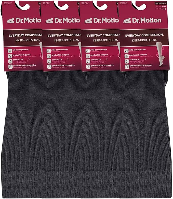 Dr. Motion Compression Knee High Socks for Women - 4 Pairs Pack