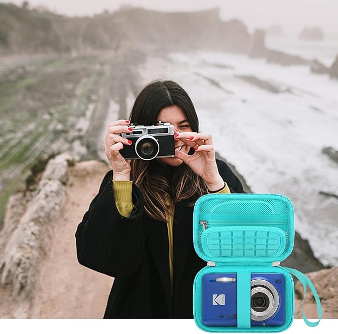 Elonbo Camera Carrying Case for KODAK PIXPRO FZ55 / FZ53 / FZ45 / FZ43 16MP Digital Camera, Vlogging Camera Storage Holder Travel Bag, Mesh Bag Fits Batteries, Cable, Memory Card, Card Reader, Green