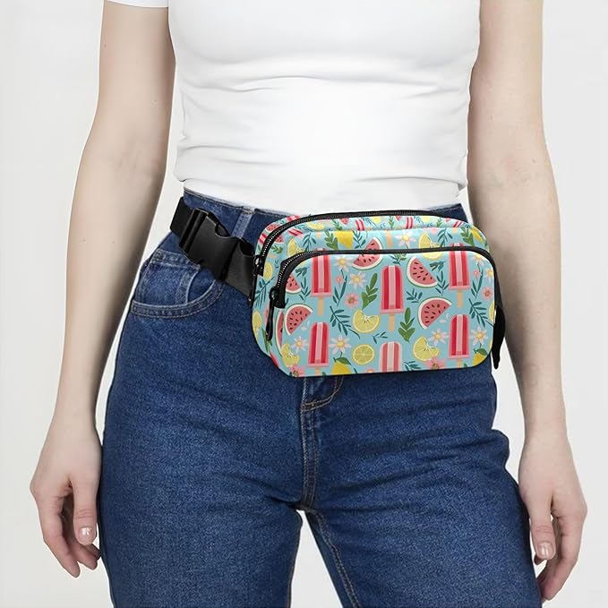 Watermelon Lemon Ice Cream Fanny Pack for Women Men Water Resistant Fashion Waist Packs with Adjustable Strap Belt Bag for Travel Workout Jogging Hiking 21220408