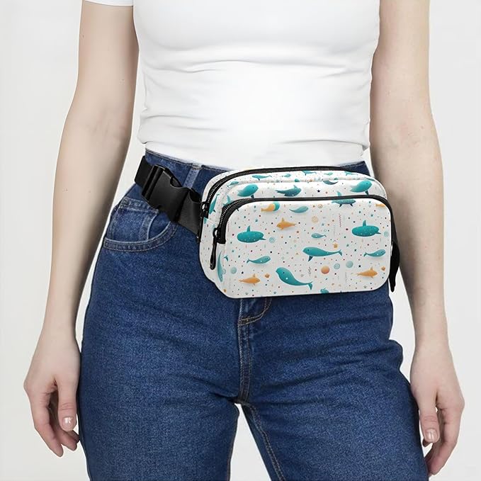 Cute Dolphin Fanny Pack for Women Men Water Resistant Fashion Waist Packs with Adjustable Strap Belt Bag for Travel Workout Jogging Hiking 21219827