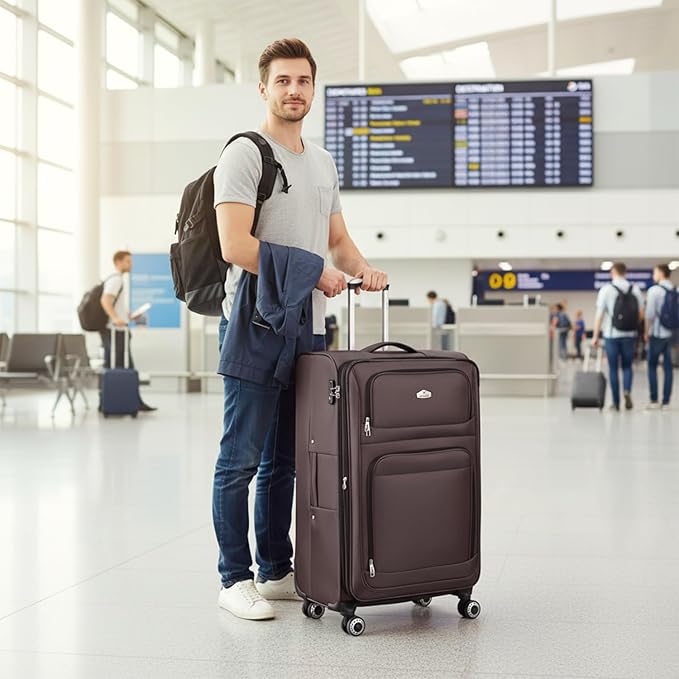 30'' Large Softside Suitcase,Expandable 15% Luggage,w/Double Spinner Wheels w/Combination LOCK,Lightweight Travel Suitcase for Travel(Coffee,30in)