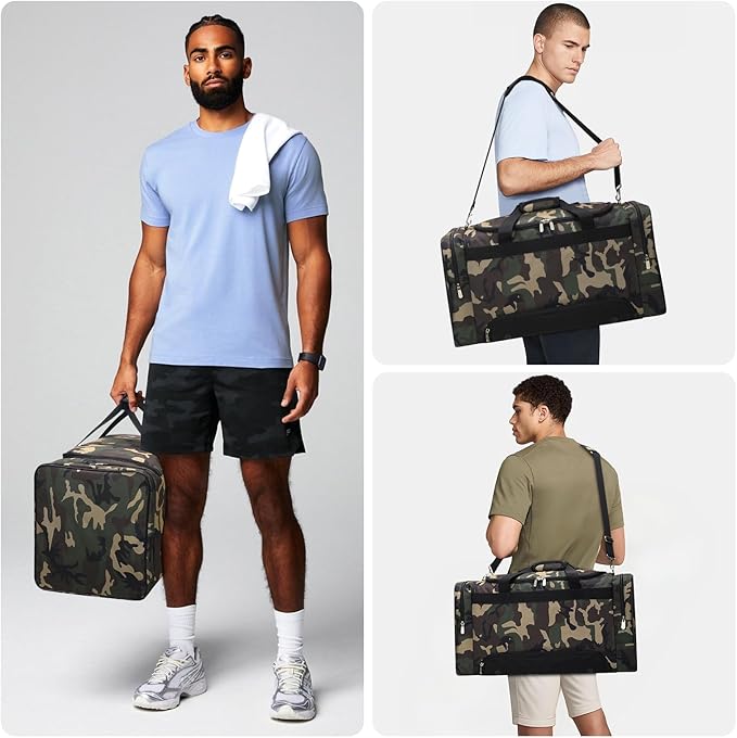 24 inch Gym Duffle Bag with Shoe Compartment - 55L Mens Gym Bag for Sport Travel Workout-Camo