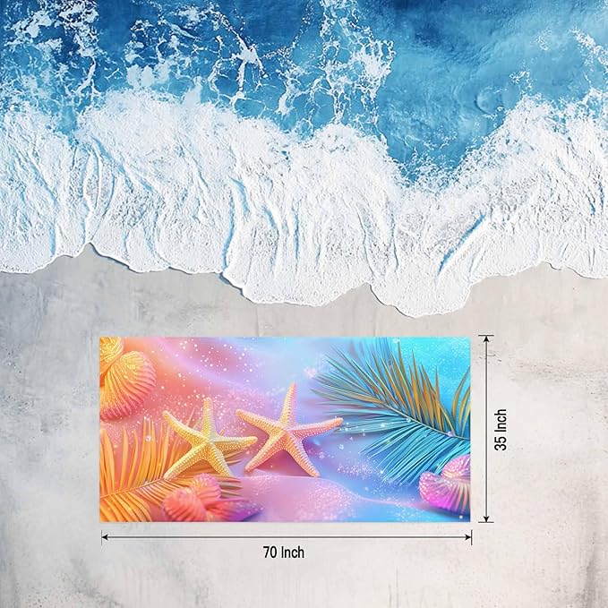 Summer Dreamy Ocean Beach Towel 35" x 71" Starfish Shells Palm Leaves Quick Dry Sand Free Pool Towels Soft & Absorbent Compact Towels Beach Accessories for Travel Bathroom Swimming Pool