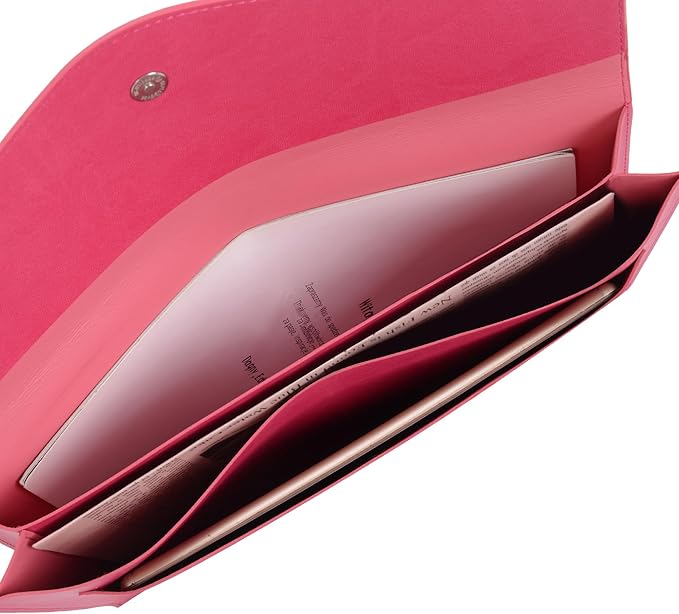 Wason Expanding A4 Document File PU Leather Envelope Case Holder-Large Size Pockets for Paper Bills Stationery Tablet and PC, Work Study Traveling (Plum red)