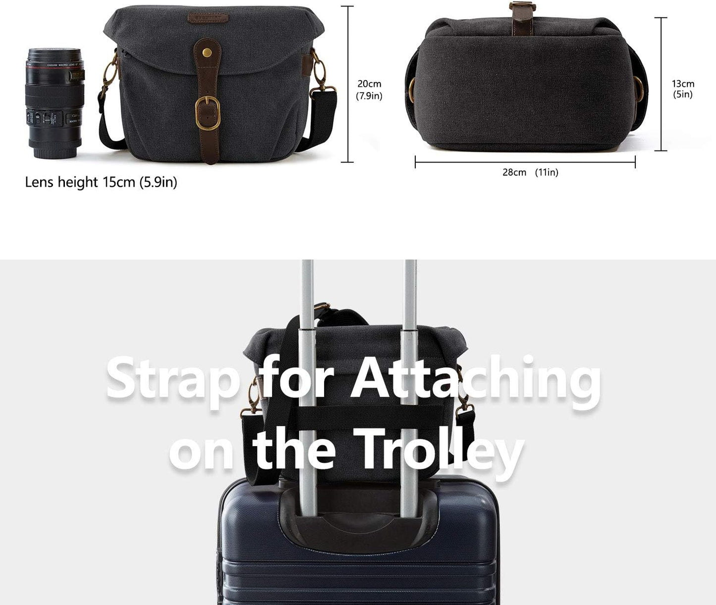 BAGSMART Camera Bag, SLR DSLR Canvas Crossbody Camera Case, Compact Camera Shoulder Bag with Rain Cover for Women and Men, Black