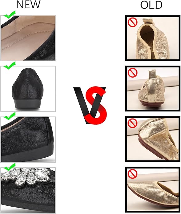 KUNWFNIX Women Ballet Flats Rhinestone Wedding Ballerina Shoes Foldable Sparkly Comfort Slip on Flat Shoes